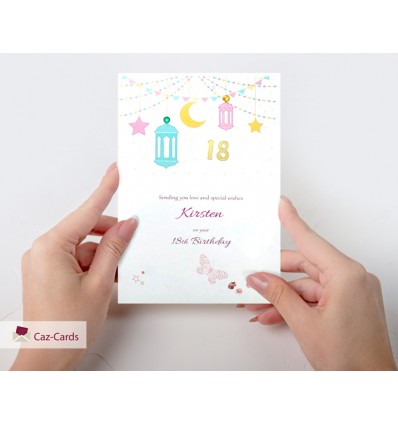 Age Personalised Birthday Card With Lantern Design