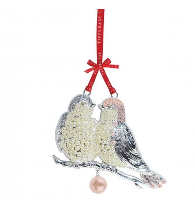 Pearl Turtle Doves Christmas Decoration - Tipperary Crystal