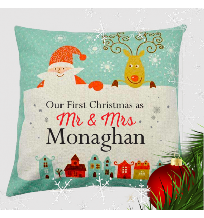 Mr & Mrs First Christmas Cushion Personalised