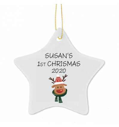 1st Christmas Personalised Star Tree Decoration