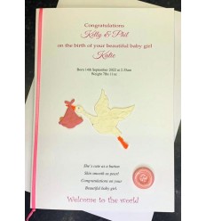 Baby Girl Personalised Card Stork