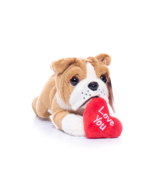 Plush 'Love You' Lying Bulldog With Heart 23 cm