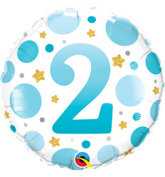 Birthday Foil Balloon BLUE DOTS AGE 2 - 18 inch