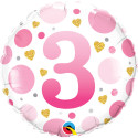 Birthday Foil Balloon PINK DOTS AGE 3 - 18 inch