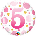 Birthday Foil Balloon PINK DOTS AGE 5 - 18 inch