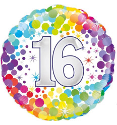 16th Colourful Confetti Birthday Foil Balloon - 18 inch