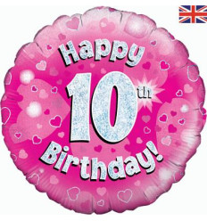 Pink Holographic Happy 10th Birthday Foil Balloon - 18 inch