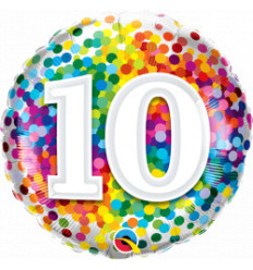 Rainbow Confetti Age 10 Birthday Foil Balloon - 18 inch