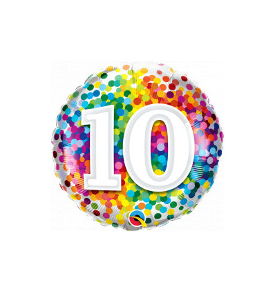 Rainbow Confetti Age 10 Birthday Foil Balloon - 18 inch