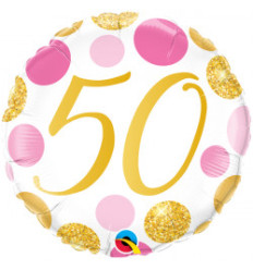 Pink & Gold Dots Age 50 Birthday Foil Balloon - 18 inch