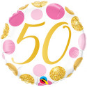 Pink & Gold Dots Age 50 Birthday Foil Balloon - 18 inch