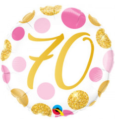 Pink & Gold Dots Age 70 Birthday Foil Balloon - 18 inch
