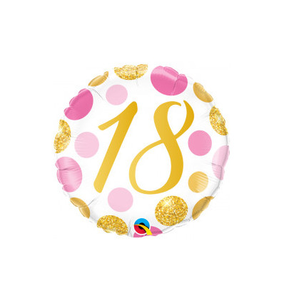 Pink & Gold Dots Age 18 Birthday Foil Balloon - 18 inch