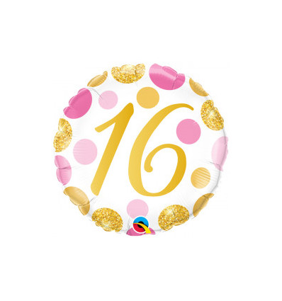 Pink & Gold Dots Age 16 Birthday Foil Balloon - 18 inch