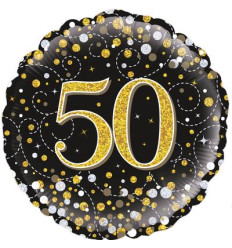 Black & Gold Holographic Sparkling Fizz 50th Birthday Foil Balloon - 18 inch