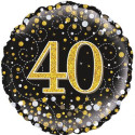 Black & Gold Holographic Sparkling Fizz 40th Birthday Foil Balloon - 18 inch