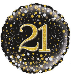 Black & Gold Holographic Sparkling Fizz 21th Birthday Foil Balloon - 18 inch