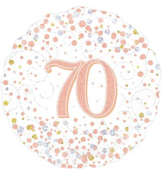 White & Rose Gold Holographic 70th Sparkling Fizz Birthday Foil Balloon - 18 inch