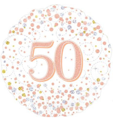 White & Rose Gold Holographic 50th Sparkling Fizz Birthday Foil Balloon - 18 inch