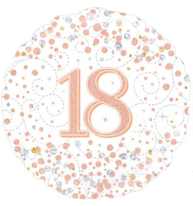 White & Rose Gold Holographic 18th Sparkling Fizz Birthday Foil Balloon - 18 inch