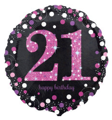 Age 21 Birthday Black and Pink Foil Balloon - 18 inch