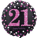 Age 21 Birthday Black and Pink Foil Balloon - 18 inch