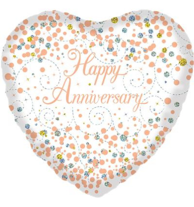 White & Rose Gold Happy Anniversary Foil Balloon - 18 inch