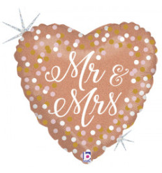 Rose Gold Glitter Holographic Mr. & Mrs. Foil Balloon - 18 inch
