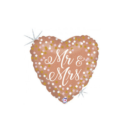 Rose Gold Glitter Holographic Mr. & Mrs. Foil Balloon - 18 inch