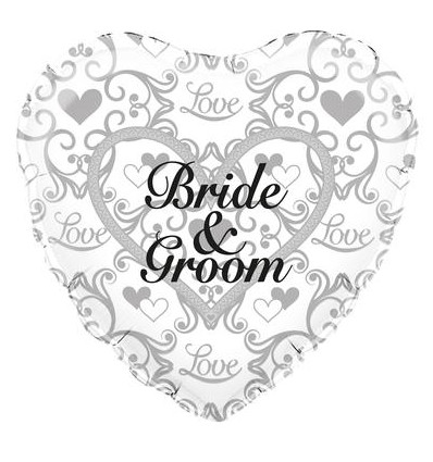 Bride & Groom Filigree Foil Balloon - 18 inch