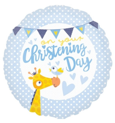 Blue Christening Giraffe Foil Balloon - 18 inch