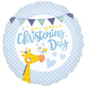 Blue Christening Giraffe Foil Balloon - 18 inch