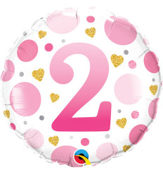 Birthday Foil Balloon PINK DOTS AGE 2 - 18 inch