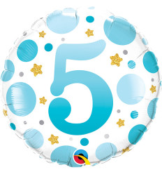 Birthday Foil Balloon BLUE DOTS AGE 5 - 18 inch