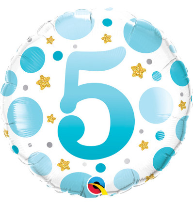 Birthday Foil Balloon BLUE DOTS AGE 5 - 18 inch