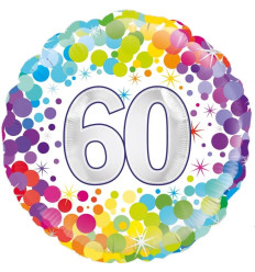 60th Colourful Confetti Birthday Foil Balloon - 18 inch