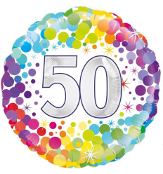 50th Colourful Confetti Birthday Foil Balloon - 18 inch