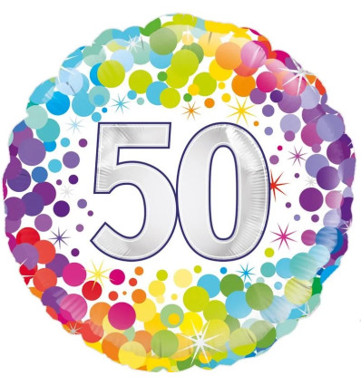 50th Colourful Confetti Birthday Foil Balloon - 18 inch