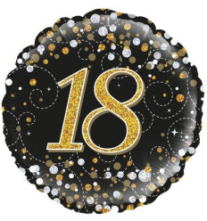 Black & Gold Holographic Sparkling Fizz 18th Birthday Foil Balloon - 18 inch