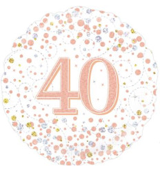 White & Rose Gold Holographic 40th Sparkling Fizz Birthday Foil Balloon - 18 inch