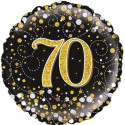 Black & Gold Holographic Sparkling Fizz 70th Birthday Foil Balloon - 18 inch