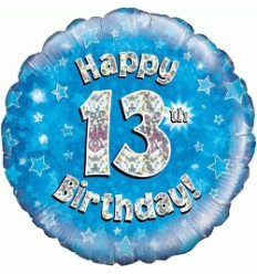 Blue Holographic Happy 13th Birthday Foil Balloon - 18 inch