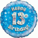 Blue Holographic Happy 13th Birthday Foil Balloon - 18 inch