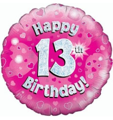 Pink Holographic Happy 13th Birthday Foil Balloon - 18 inch