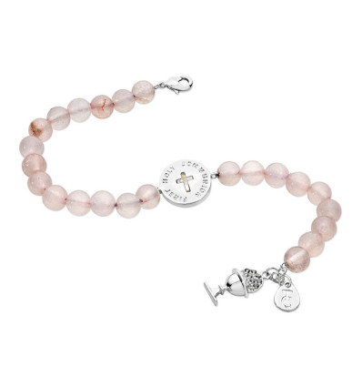 Pink Bead Charm Communion Bracelet - First Communion
