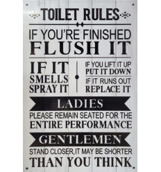 Funny Vintage Sign Wall Plaque for Decor Toilet Rules