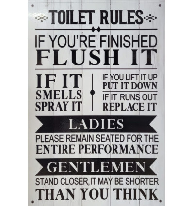 Funny Vintage Sign Wall Plaque for Decor Toilet Rules