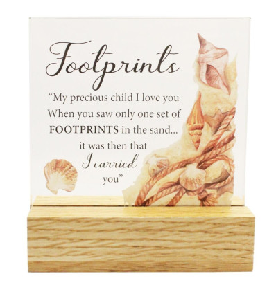 Footprints Glass Plaque with Wood Base