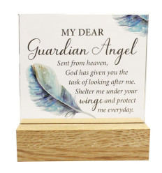 Guardian Angel Glass Plaque with Wood Base