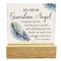 Guardian Angel Glass Plaque with Wood Base